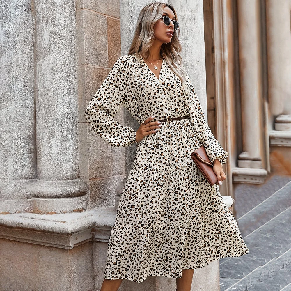 European and American Women's Leopard Print Dress Women