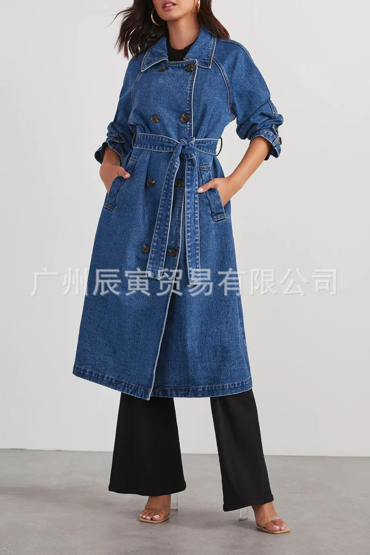 Toloer The Ins New Autumn And Winter Women Windbreaker Denim Cotton Solid Color Double Bag Long Fasten Buckle Loose Coat-Outfit Ideas