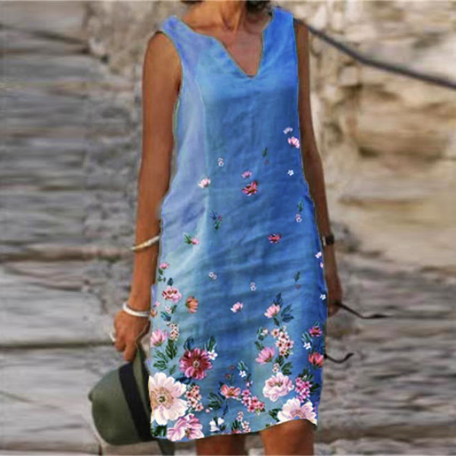Women's Dress Plus Size 4xl Loose Comfortable Linen Casual V-neck Floral Printing Sleeveless Strapless Vest Daily Work Dress