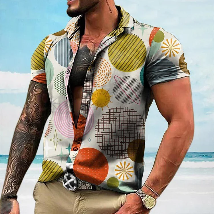 Men's Lapel Print Hawaiian Short Sleeve Shirt