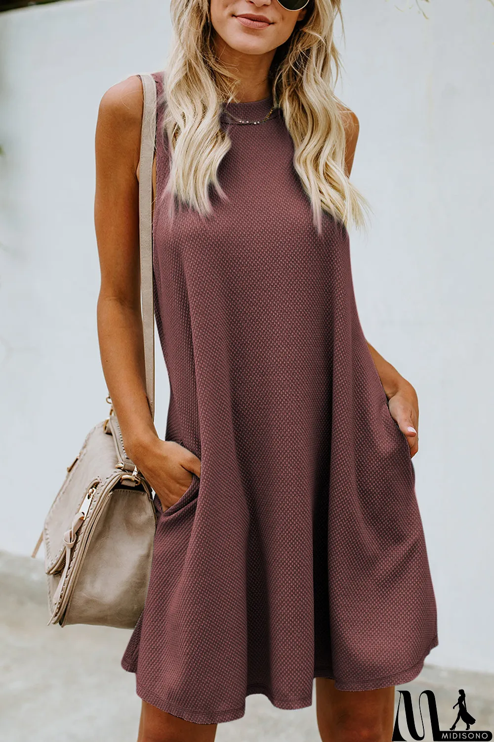 MidiSono - Crisscross Cut-out Back Knit Sleeveless Dress