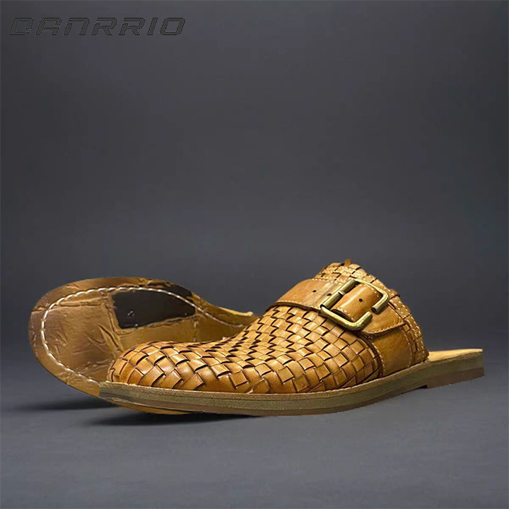 DANRRIO Niche Original Heavy Duty Washed Leather Hand Woven Slippers DANRRIO.COM DANRRIO