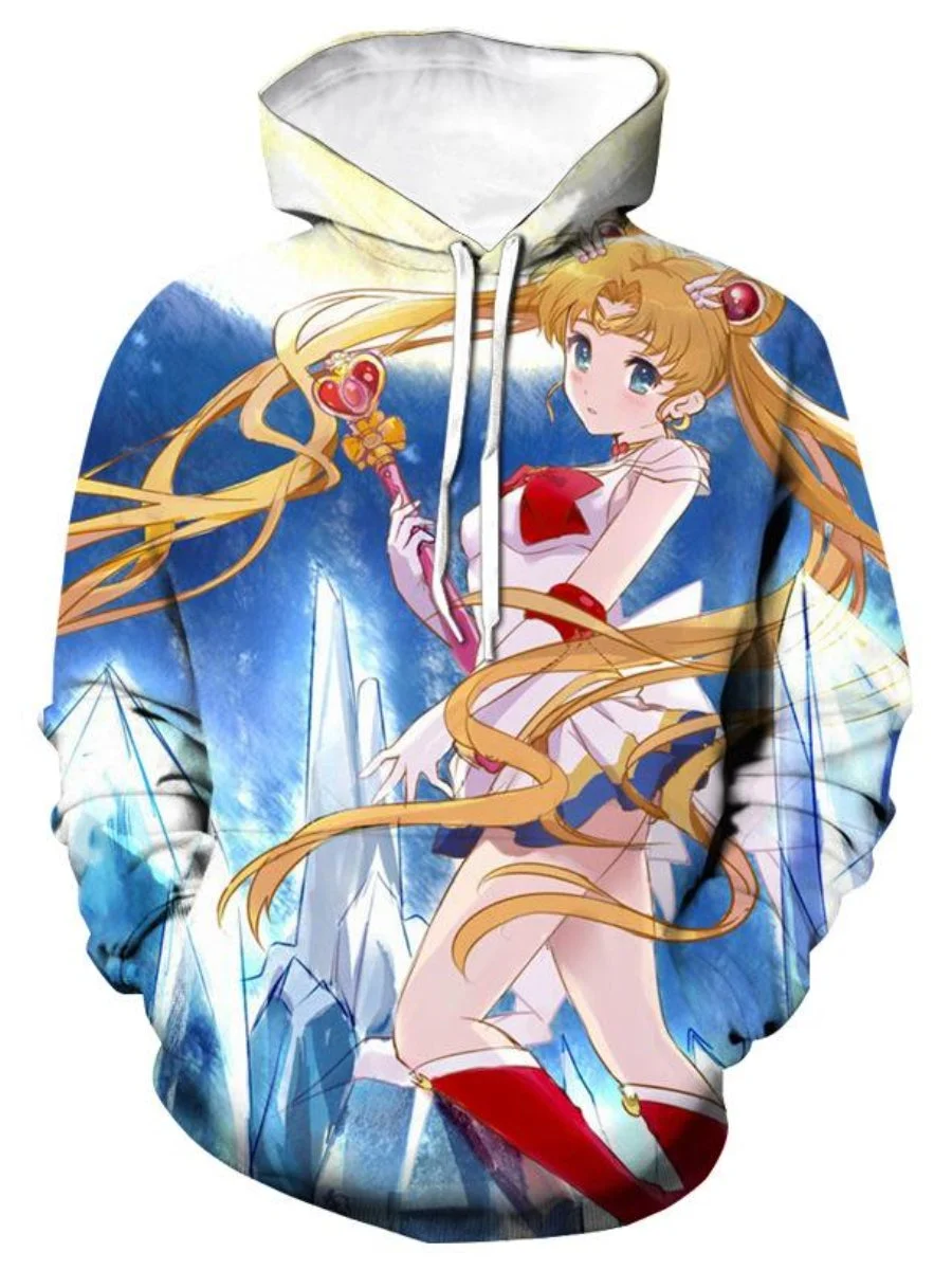 Unisex Sailor Moon Hoodie Cute 3D Anime Graffiti Pullover Hoodie