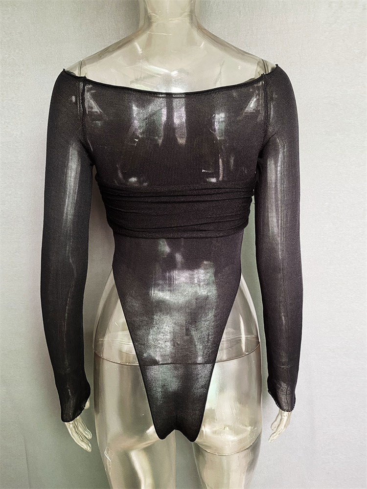 Ootddress Sheer Sexy Bodysuit Lingerie Mesh See-Through Body Tops Women 2025 New Long Sleeve Twist Wrap Backless Top Tees Bodysuits