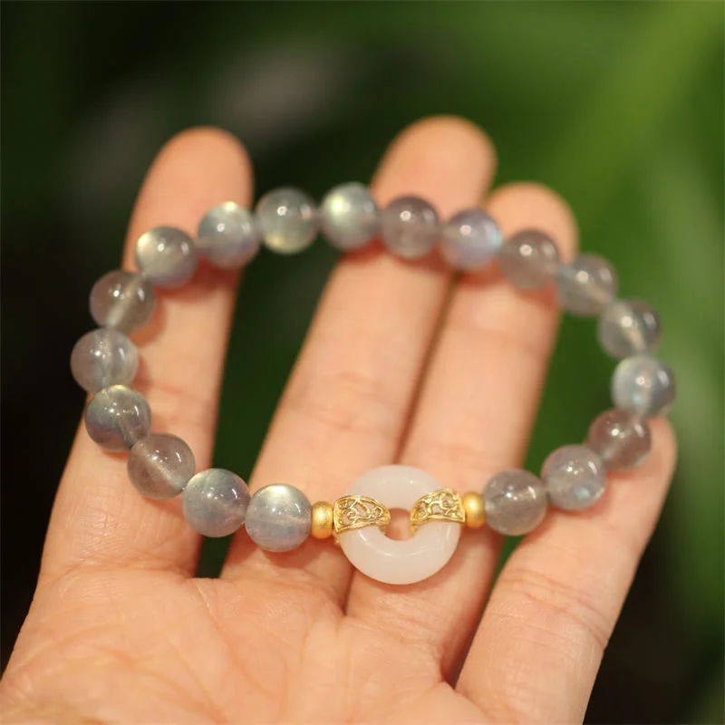 Natural Moonstone Heitan Jade Peace Buckle Healing Bracelet