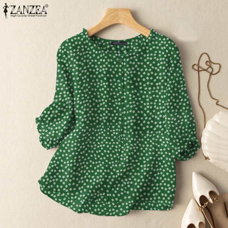2024 ZANZEA Summer Vintage Floral Printed Blouse Bohemian Women 3/4 Sleeve Shirt Casual Loose Holiday Party Tops Blusas