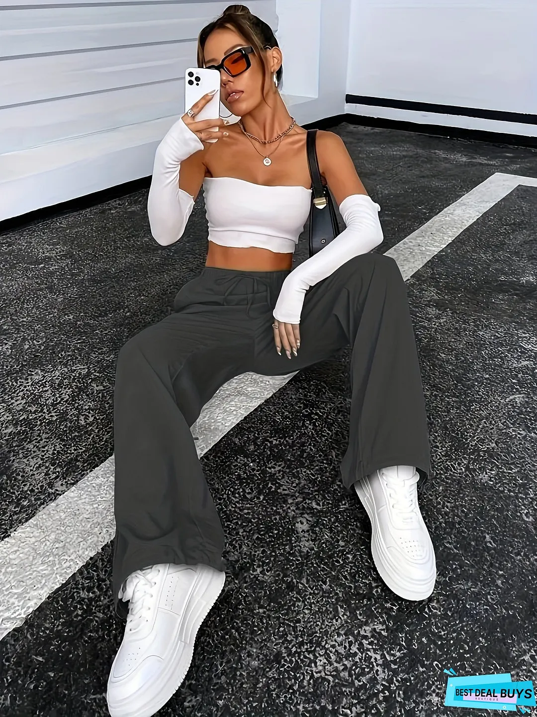 Drawstring Waist Straight Leg Pants, Casual Solid Pants For Spring & Fall, Women's Clothing