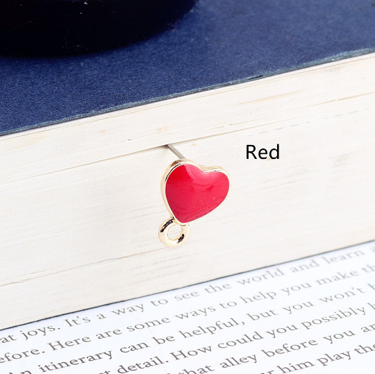 Bulk 10 30 Heart Post earrings,Enamel Post Earrings,Heart post Earring Charms , Gold Plated Earring Pin Charm