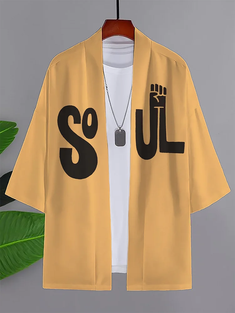 Men's Soul Music Art Print Casual Kimono Cardigan