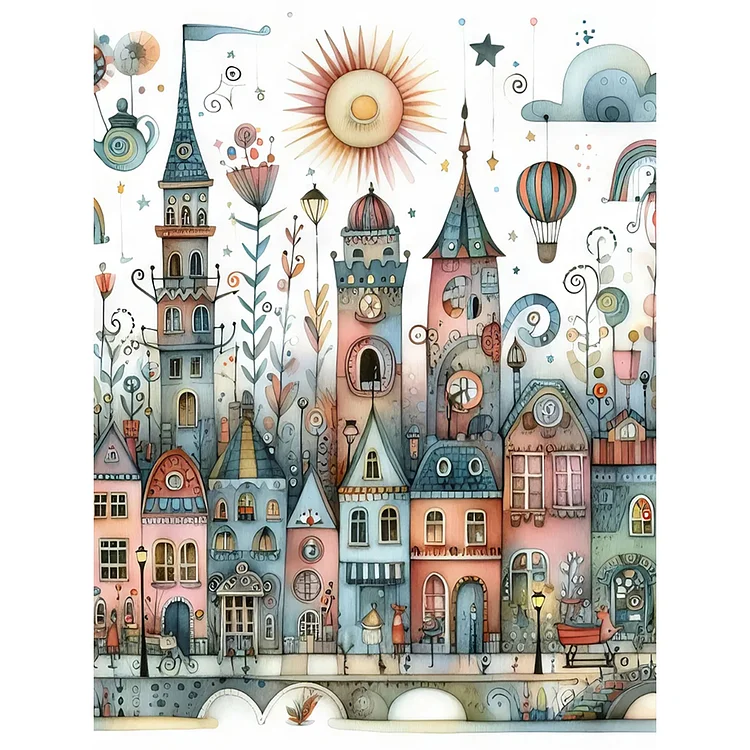 Fantasy Abstract Colorful Building 30*40CM (Canvas) Full Round Drill Diamond Painting gbfke