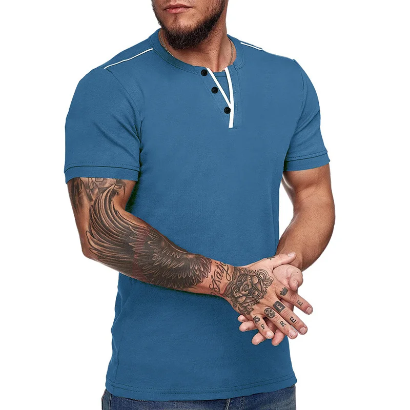 Men's Short Sleeve T-Shirt Colorblock V-Neck Henley Slim Fit Half Sleeve T-shirt  Vintage Style with Brown, Grey & More Colors