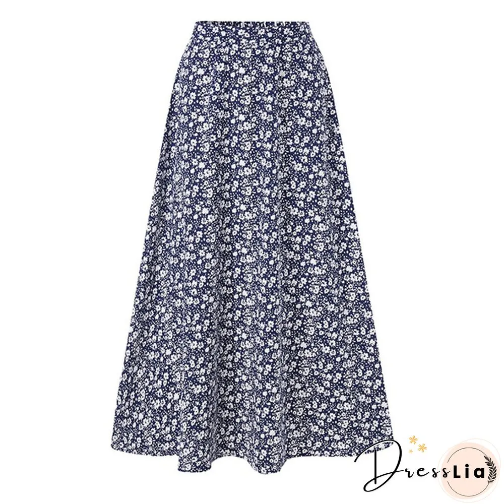 Women Elegant Floral Skirt A-Line Holiday Casual Loose Long Skirts