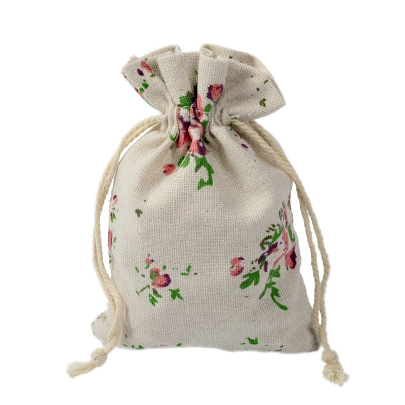 Printed Cotton Bag Cotton And Linen Drawstring Cloth Bag Mosquito Repellent Packaging Bag Jewelry Gift Storage Pastoral Style Small Bag