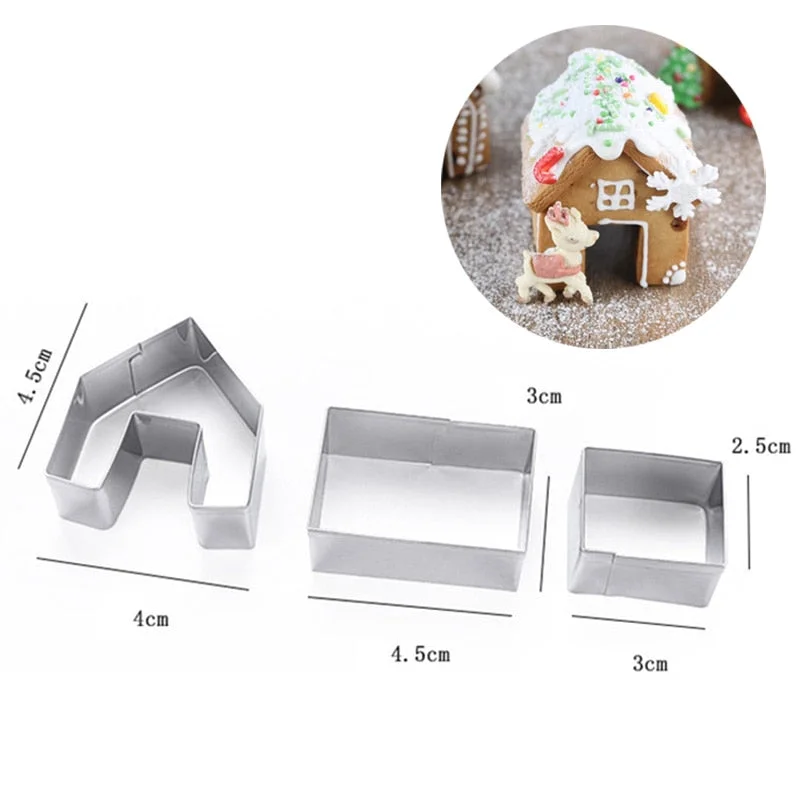 Christmas Gift 3pcs/set DIY Christmas Gingerbread House Biscuit Mold Set Stainless Steel Cookie Mould Tool Christmas Decoration For Home