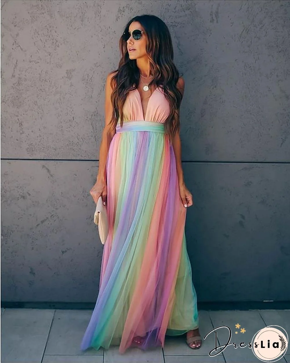 Women's Swing Dress Maxi long Dress Sleeveless Print Zipper Mesh Summer Sexy Rainbow S M L XL XXL