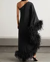 One Shoulder Feather Trimmed Crepe Gown