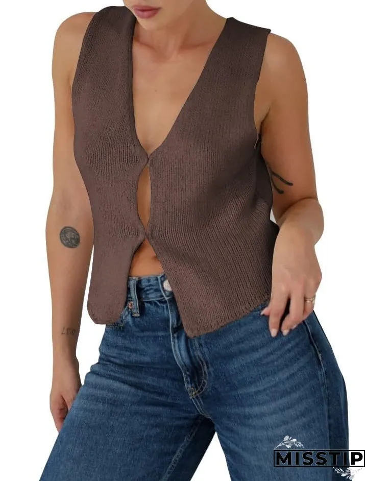 Summer Collar Crochet Knitted Button Sleeveless Sweaters