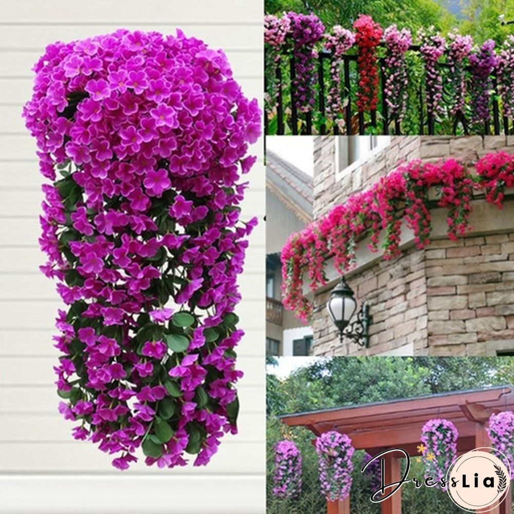 Colors 1Pcs Home Simulation Hanging Wall Artificial Fake Silk Violet orchid Flower Rattan