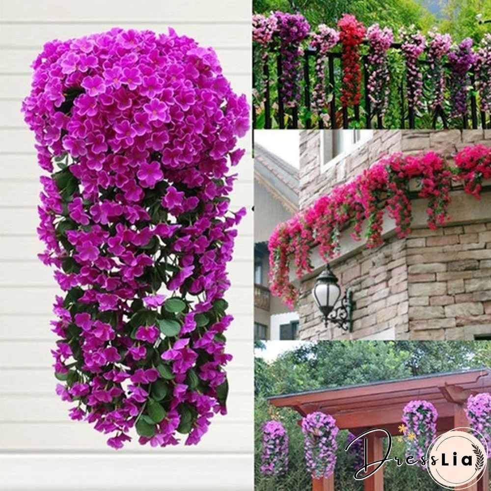 8 Colors 1Pcs Home Simulation Hanging Wall Artificial Fake Silk Violet orchid Flower Rattan Plant Basket Home Party Decor
