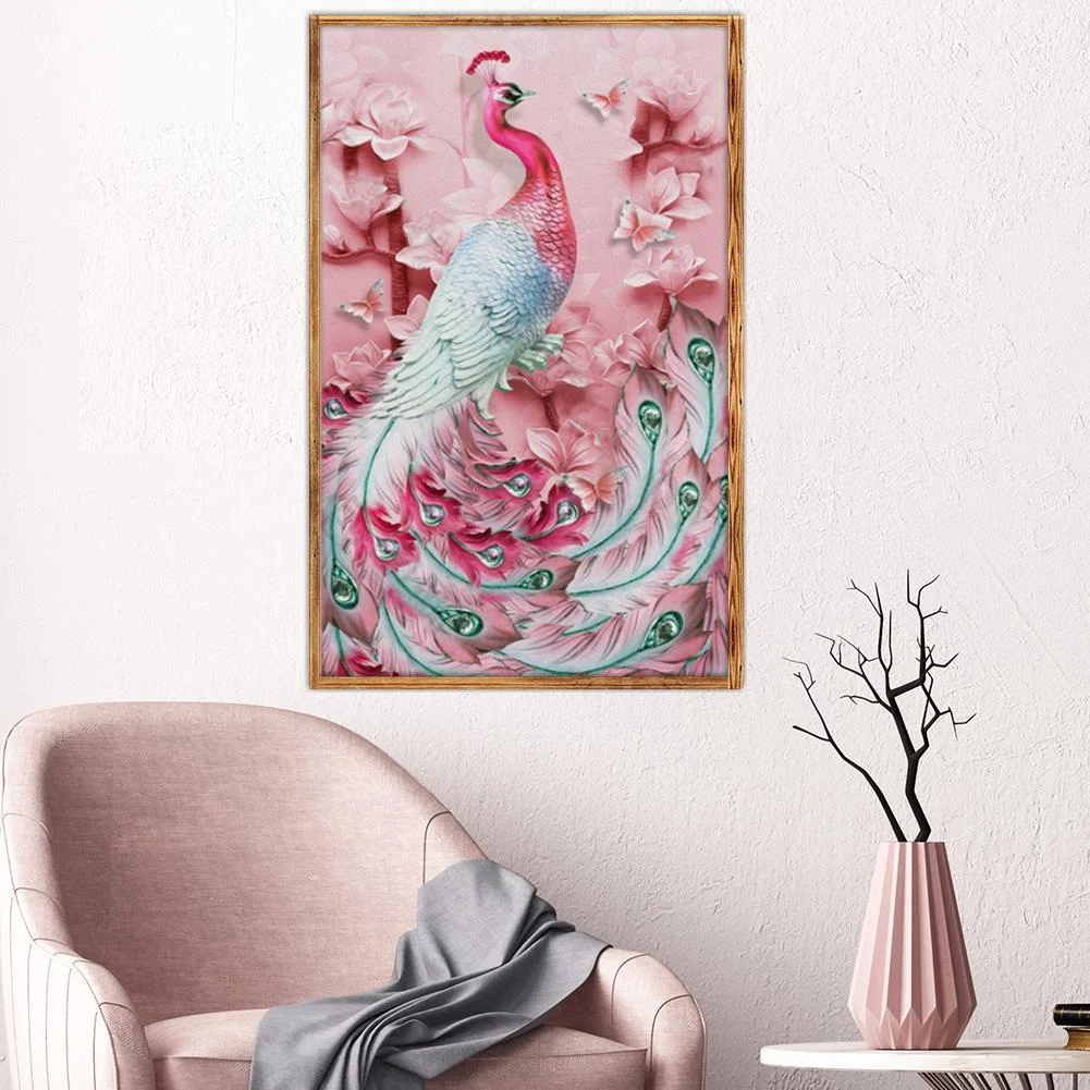 Diamond Painting - Full Round Drill - Pink Peacock(40*30cm)