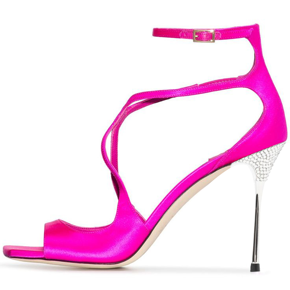 Pink Satin Open Toe 4'' Stiletto Heel Crisscross Ankle Strap Sandals Nicepairs