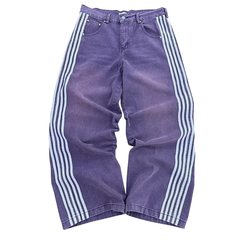 Maklawn Y2K High Quality Vintage Jeans Harajuku Striped Embroidered Baggy Jeans Goth Men Women Hip Hop Streetwear Casual Wide Leg Pants