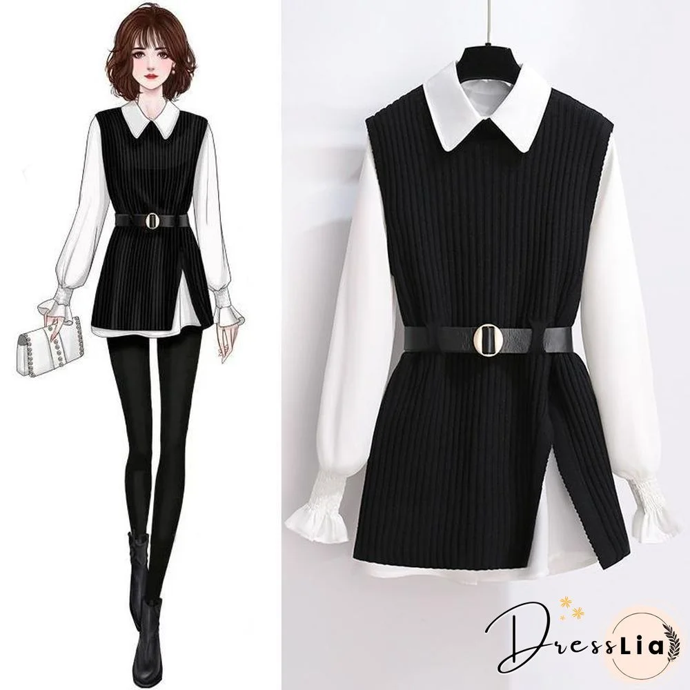 Sweet White Blouse+Knit Vest P15839