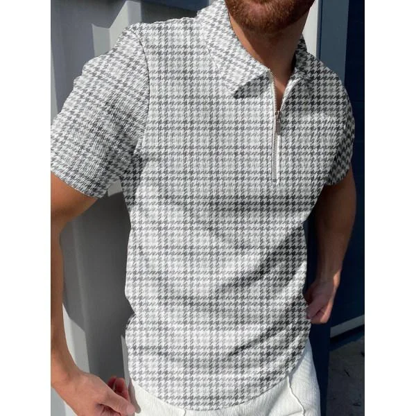 men's plaid jacquard polo short-sleeved T-shirt