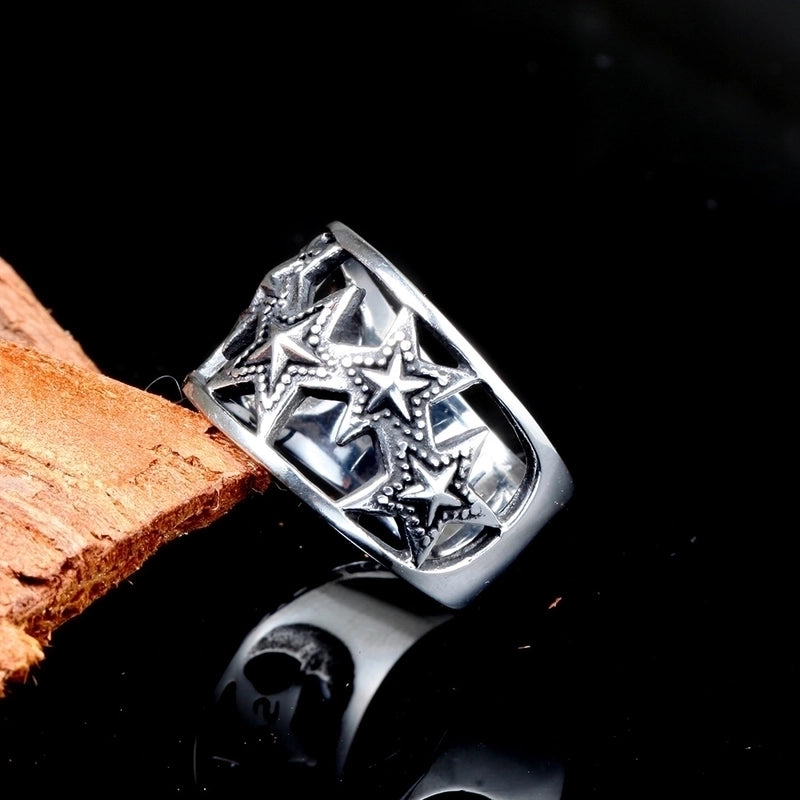 European And American Titanium Steel Domineering Personalized Men’s Six-pointed Star Ring Stainless Steel Men’s Ring