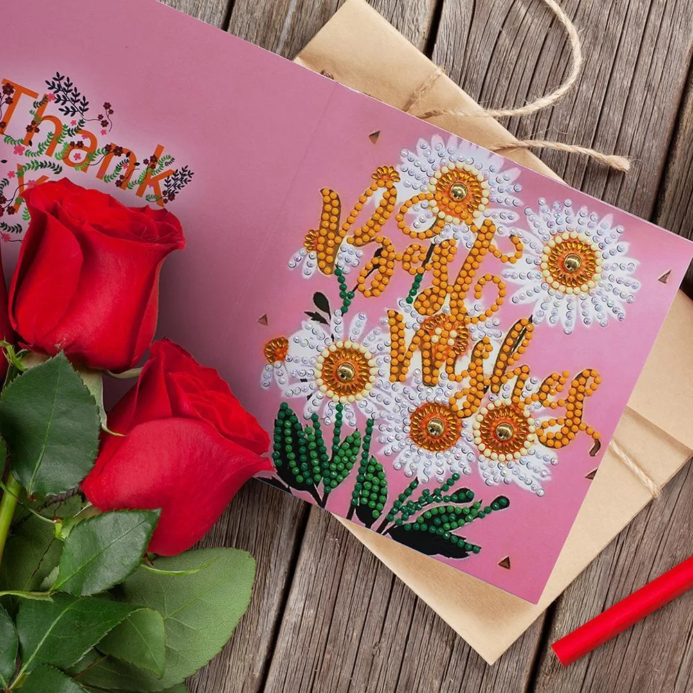 12pcs Diamond Painting Greeting Card - Rhinestone - Embroidery for Birthday【With White Envelope】