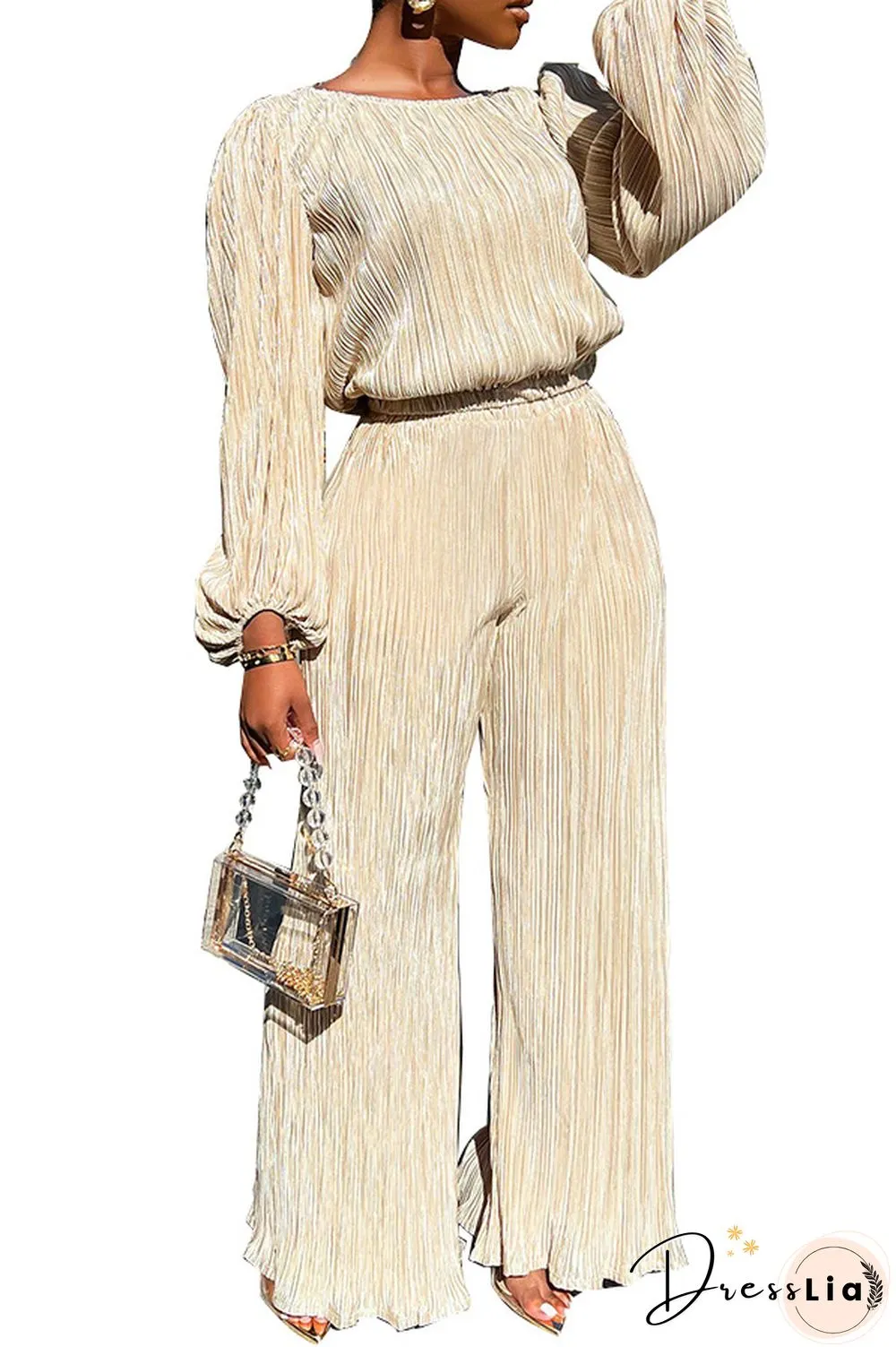 Retro Long Sleeve Top Loose Pleated Wide-leg Pants Set