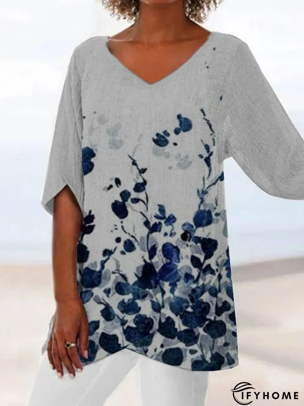 Holiday V Neck Floral A-Line Top | IFYHOME