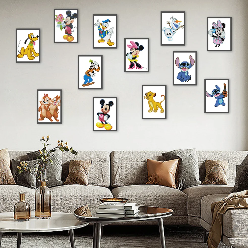 12pcs/a set 5D DIY Mickey Mini Square Diamond Painting for Desktop Decor No Frame(15*18cm)