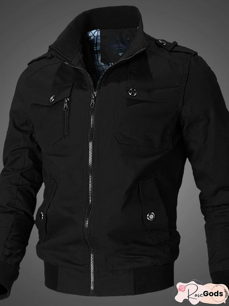 Solid Color Casual Stand Collar Men's Jacket Cotton Coat