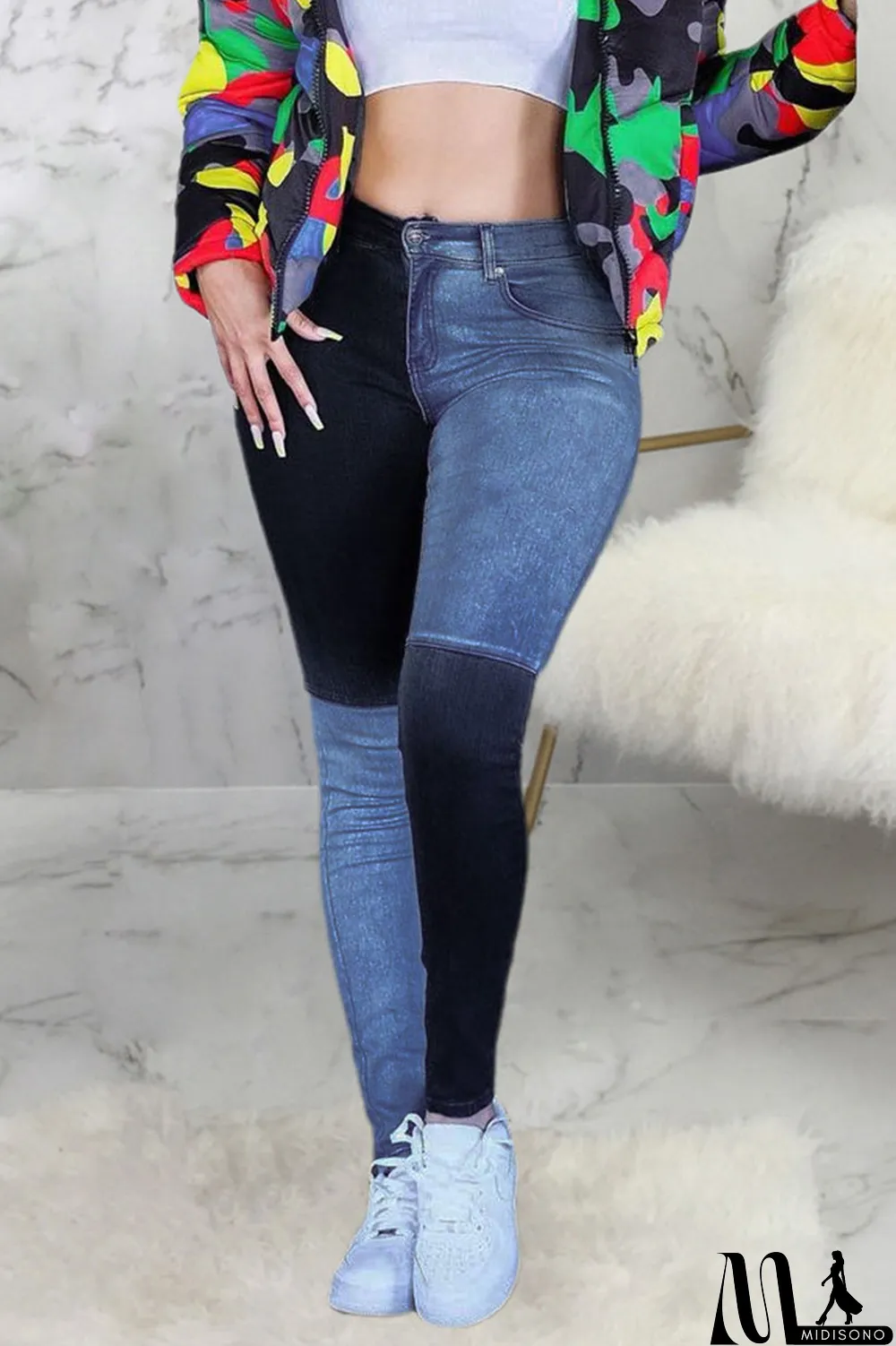 MidiSono - Dark Blue Sexy Solid Split Joint High Waist Regular Denim