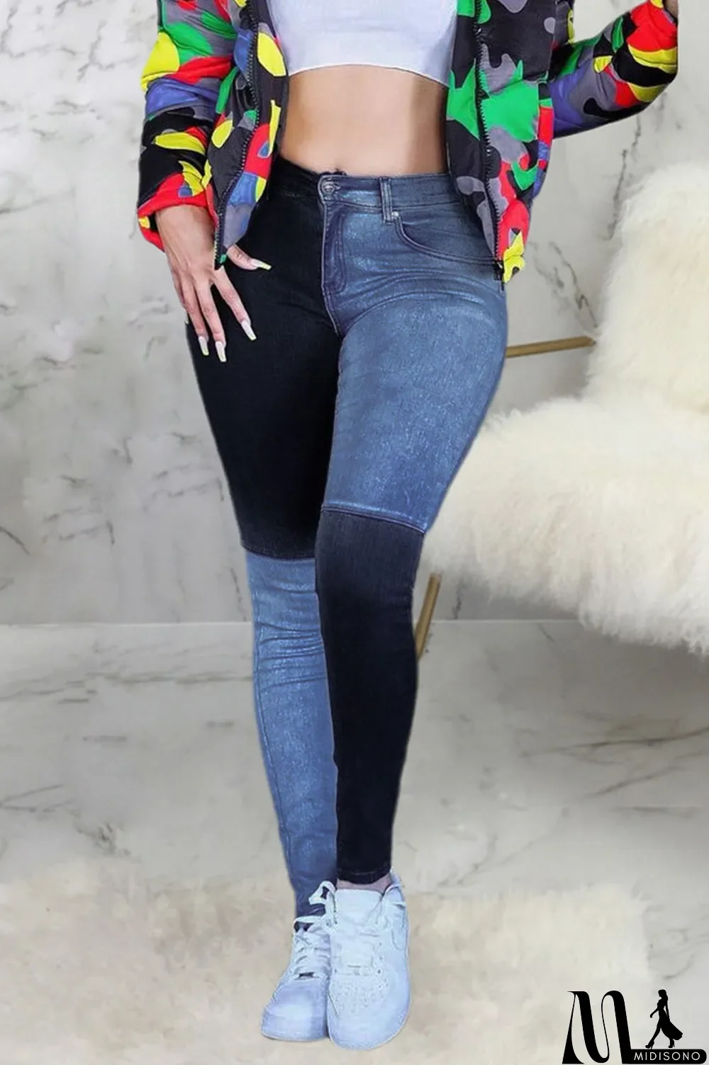 MidiSono - Dark Blue Sexy Solid Split Joint High Waist Regular Denim