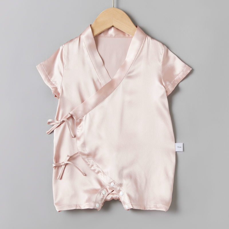 Lace-up baby silk onesies Pink Silk Sleepwear