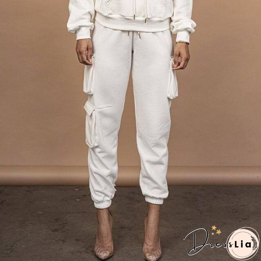 2 Piece Women Sports Casual Set Sweatshirt Crop Tops Pocket Sweatpants Baggy Pants Tracksuit Streetwear Joggers Summer Outfits