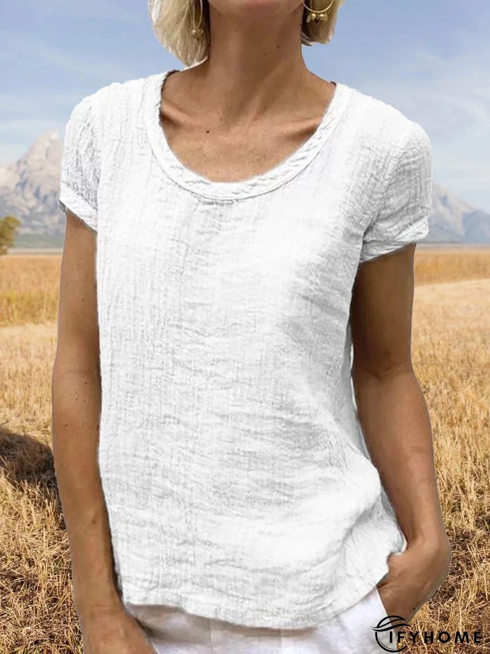 Plain Linen Short Sleeve Casual Blouses | IFYHOME