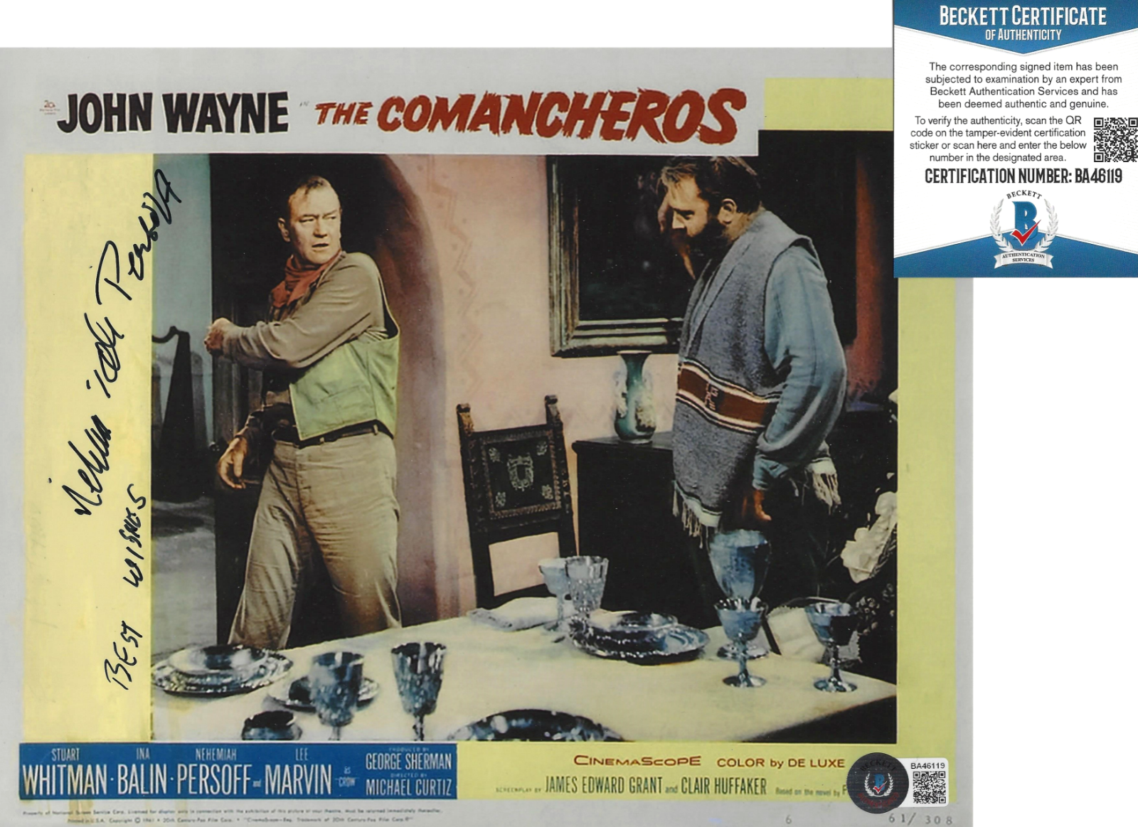 NEHEMIAH PERSOFF SIGNED THE COMANCHEROS 8x10 Photo Poster painting JOHN WAYNE BECKETT BAS COA