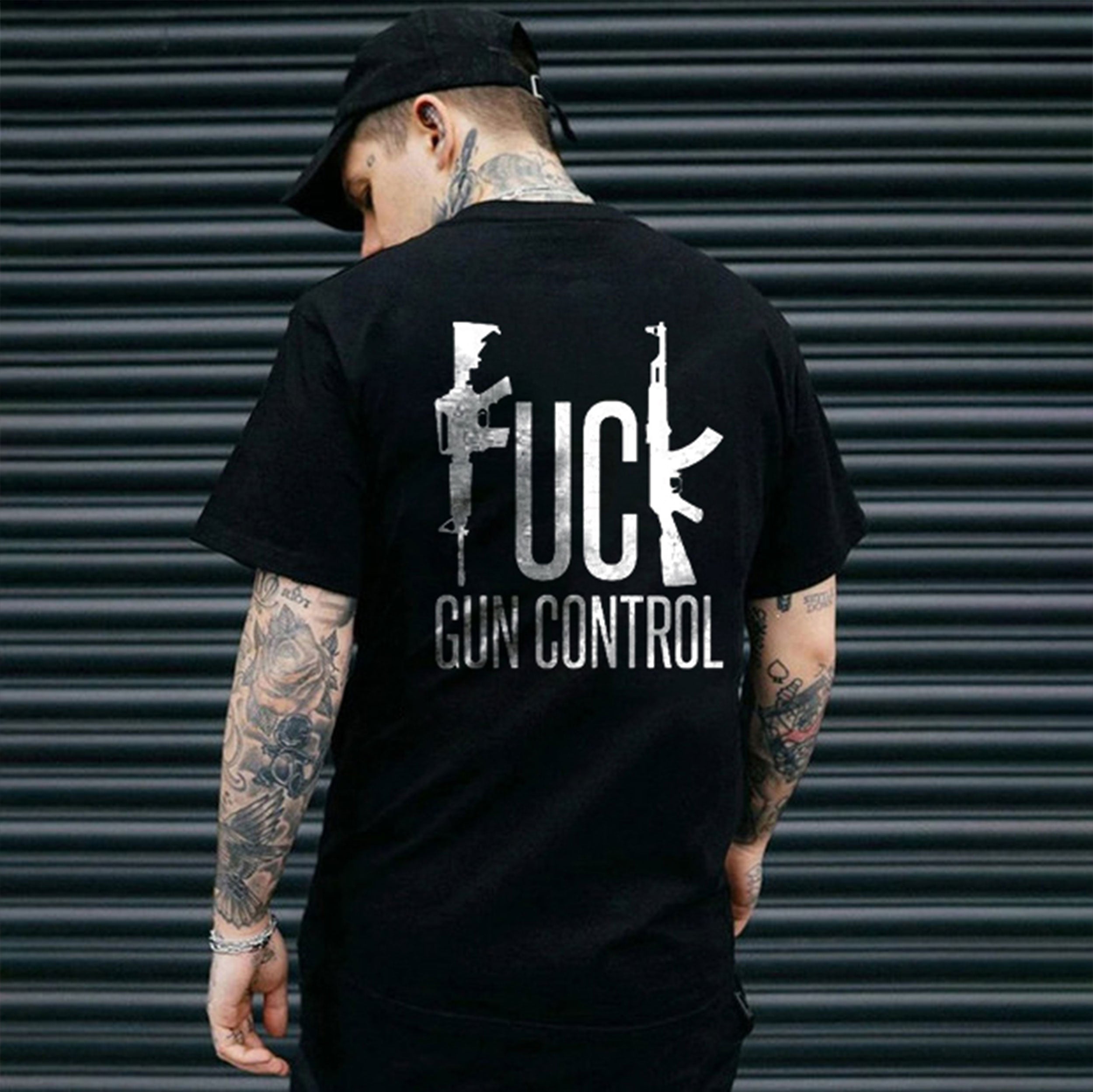 FUCK GUN CONTROL Graphic Casual Black Print T-shirt