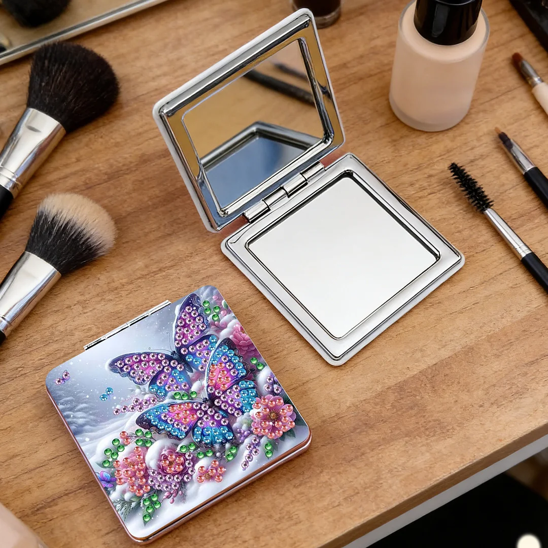 Butterfly Flowers DIY Special Shaped Diamond Painting Compact Mirror Kits Diamond Art Painting Pocket Mirror for Beginners Adults Art Craft Woman Gifts