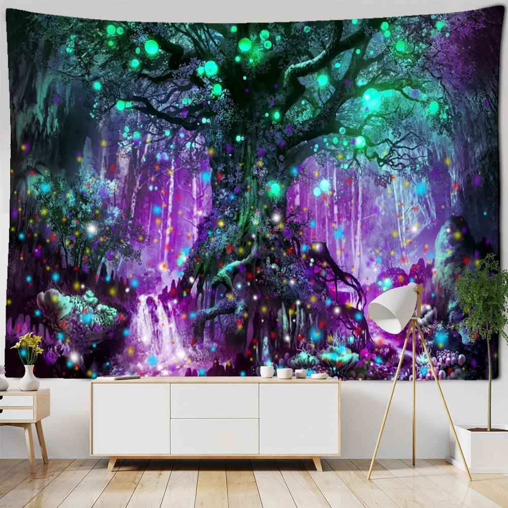 Lantern Tree Of Life Tapestry Wall Hanging Psychedelic Witchcraft Mystery Tapiz Hippie Good Luck Background Cloth Home Decor