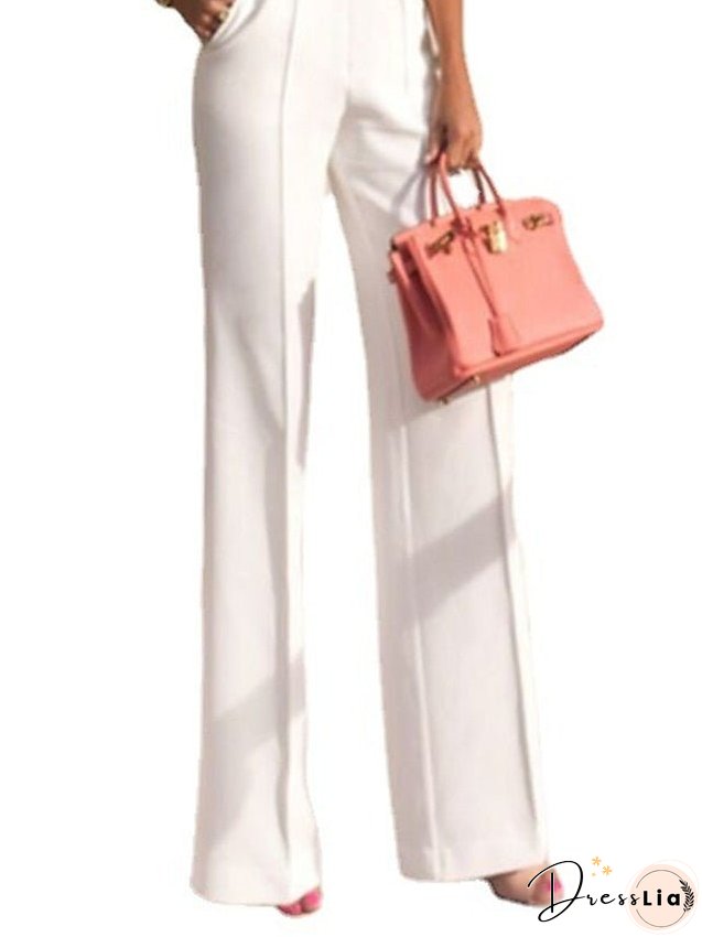 Women's Jumpsuit Clean Fit Backless Pocket Solid Color Halter Streetwear Party Cocktail Party Regular Fit Sleeveless White S M L Spring