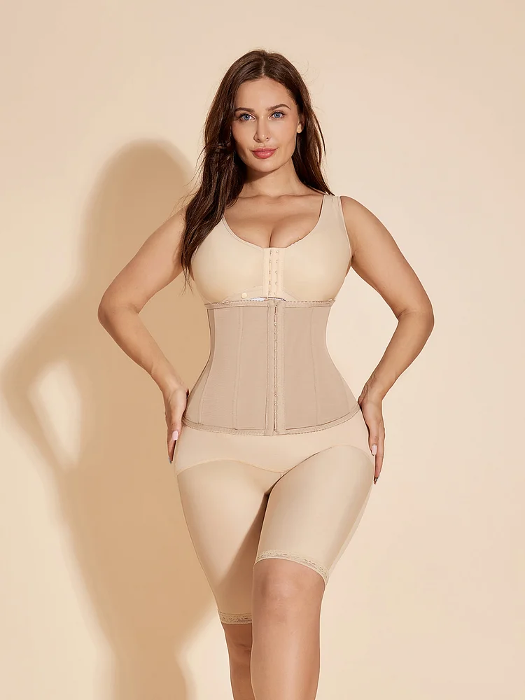 Hook-Eye Corset Waist Trainer Girdles Tummy Control Hourglass Curve - Tan