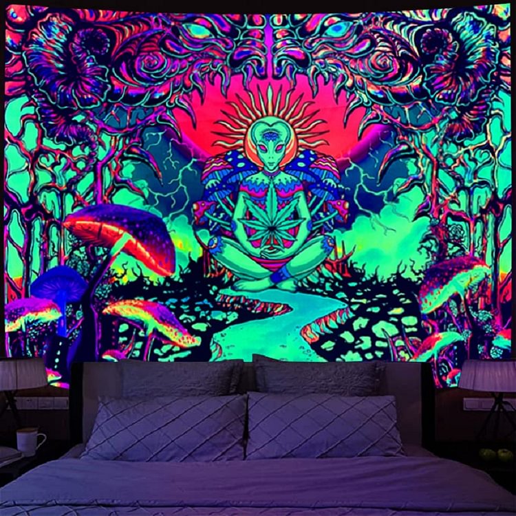 Fluorescent Tapestry Alien Wall Hanging Glow Under Ultraviolet Light Cloth