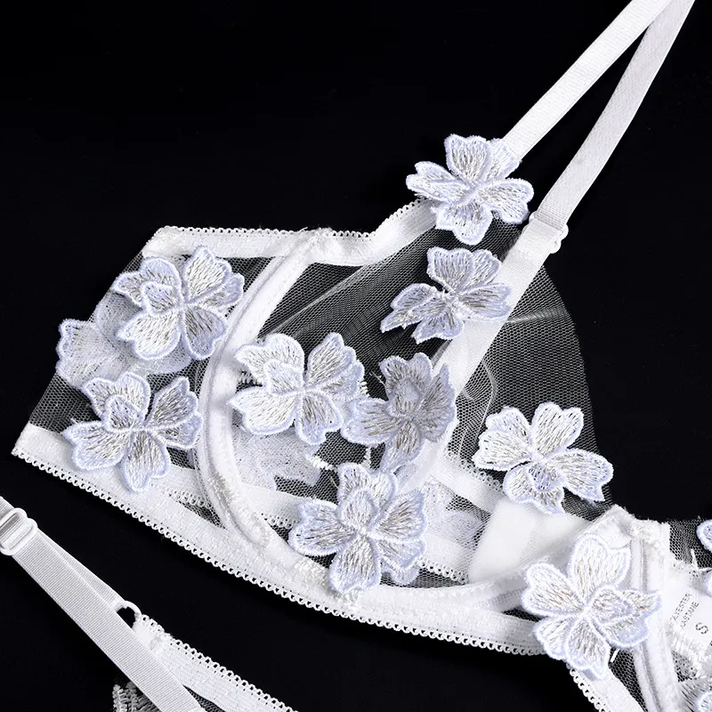 Billionm Sexy Lace Lingerie Set Floral See Through Bra Panty Nightwear Transparent Pink Underwear Women Embroidery Sheer Under Wear Sex