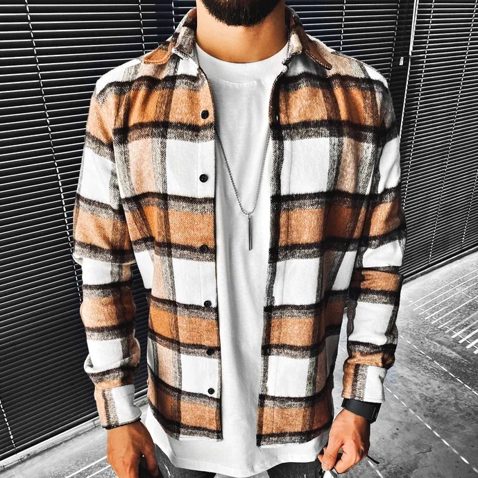 Street Fashion Plaid Texture Long Sleeve Shirt