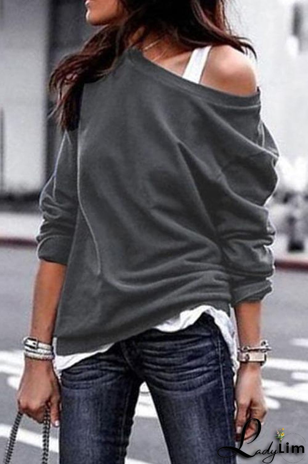 Fashion Long Sleeves One Shoulder T-Shirt