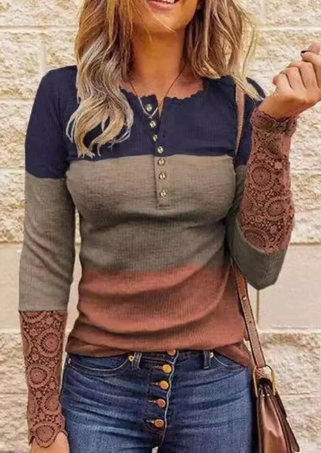 Color block stitching long-sleeved top